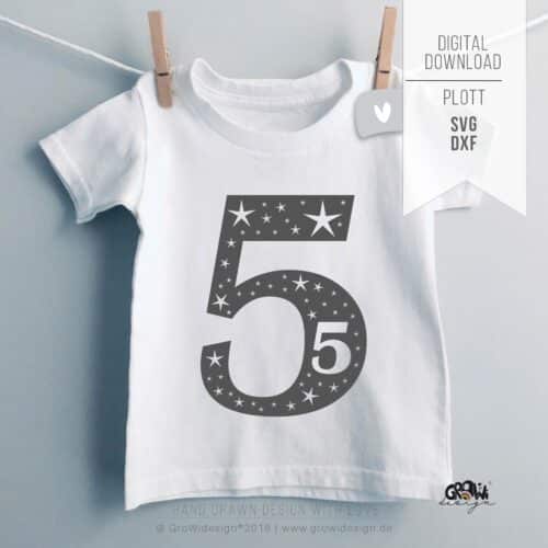 Geburtstagszahl 5 Sterne Plotterdatei