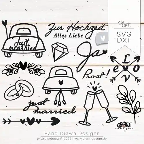 Hochzeit just married Plotterdatei