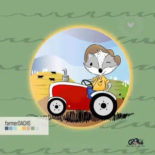 a cartoon farmer animal on a tractor