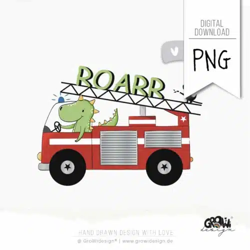 FeuerwehrDINO PNG Bügelbild