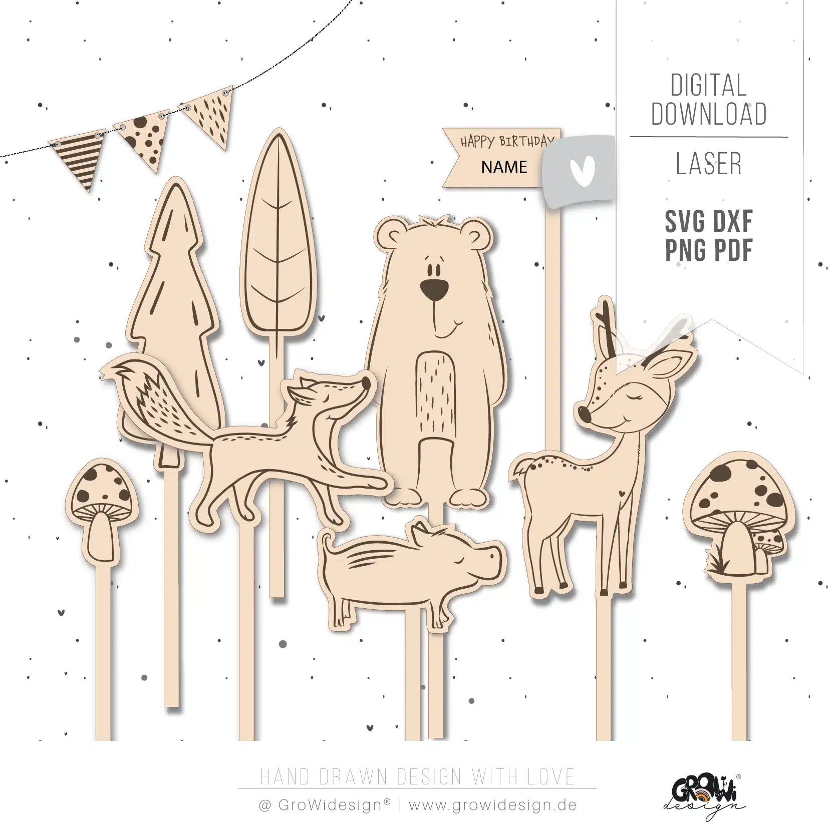 Waldtier Caketopper Laserdatei 9 by GroWidesign Waldtier Caketopper Laserdatei