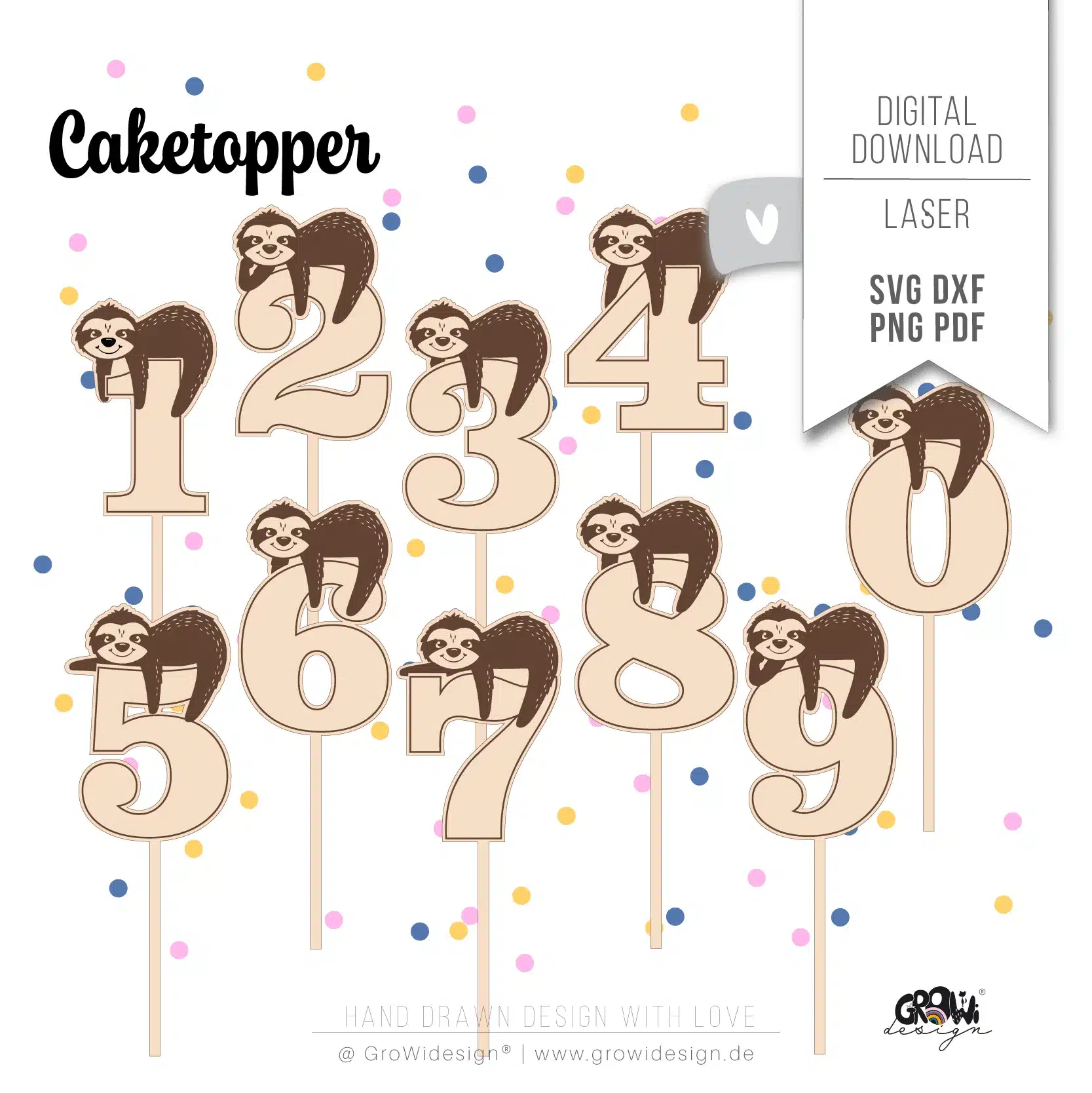 Geburtstagszahlen Caketopper Laserdatei 7 by GroWidesign Caketopper Geburtstagszahlen Faultier