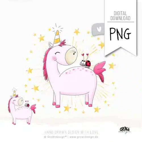 pinkEINHORN PNG Bügelbild
