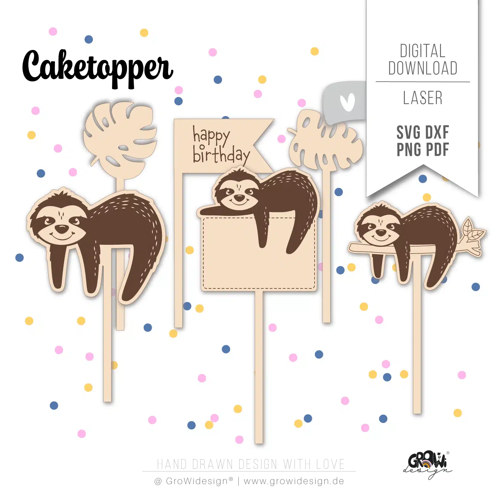 Faultier Caketopper Laserdatei 8 by GroWidesign Faultier Caketopper Laserdatei