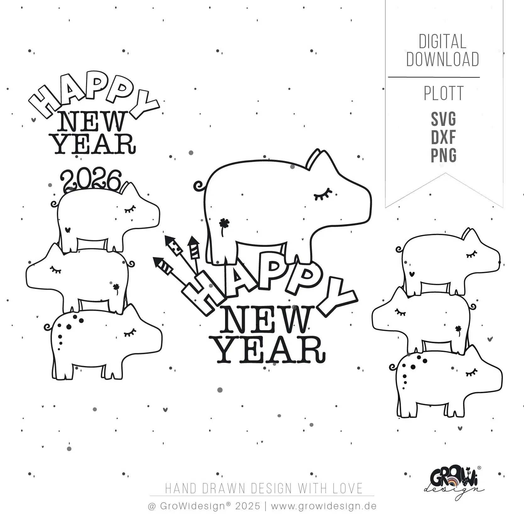 Glücksschweine 2026 Plotterdatei 6 by GroWidesign Glücksschweine 2026 Plotterdatei