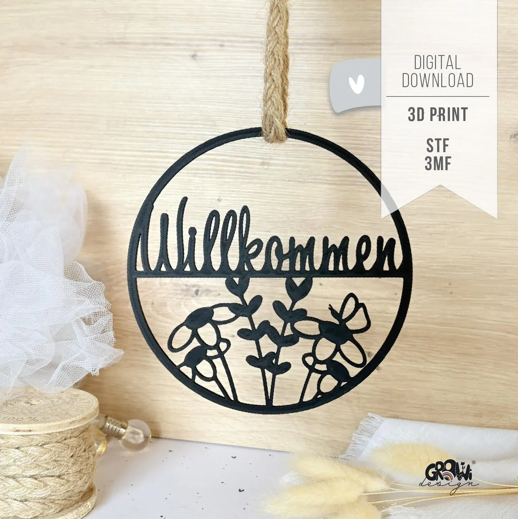 Willkommen Kranz Frühling 3D Druck