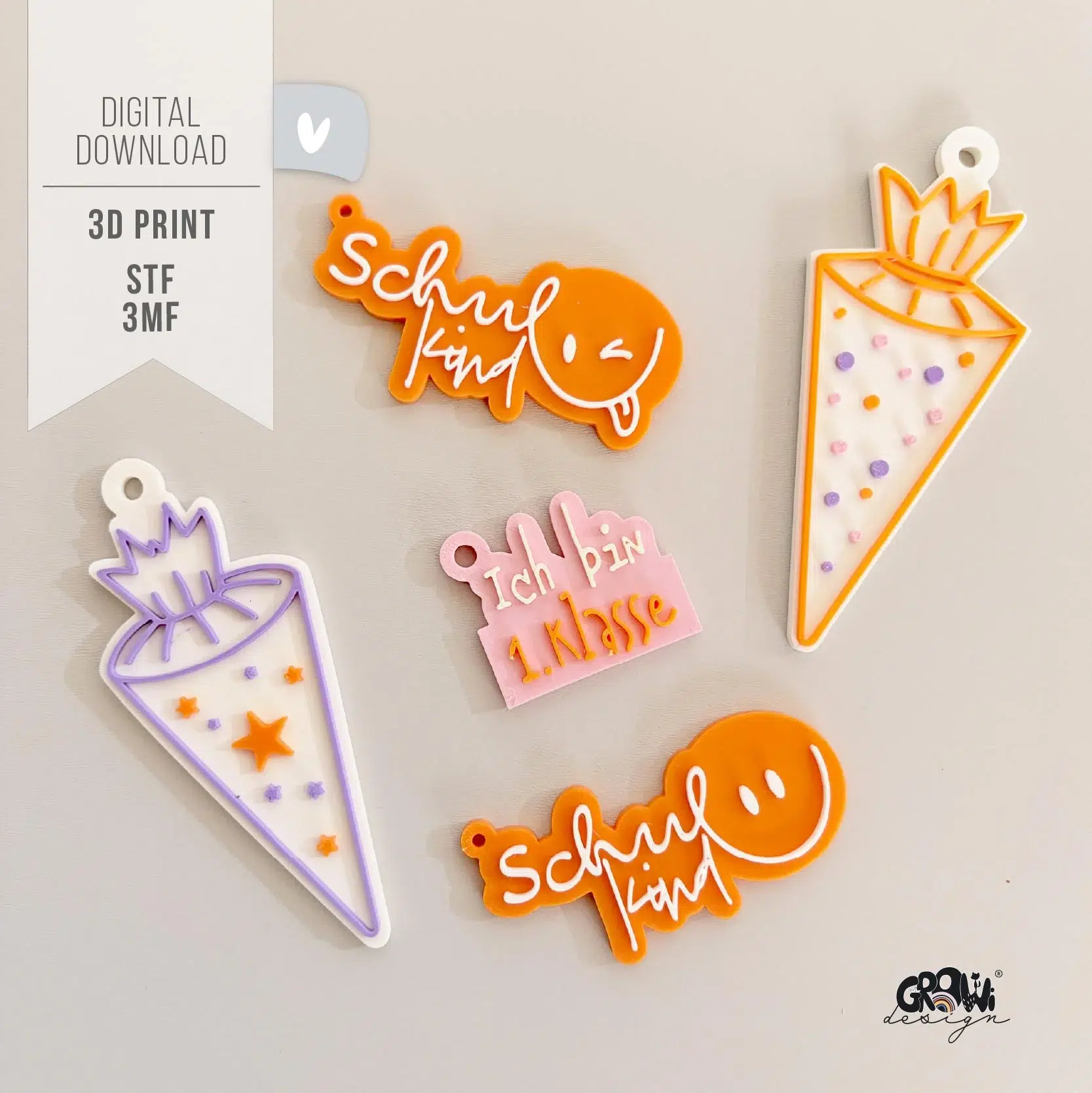 Schulkind Anhänger 3D Druck 1 by GroWidesign Schulkind Anhänger 3D Druck