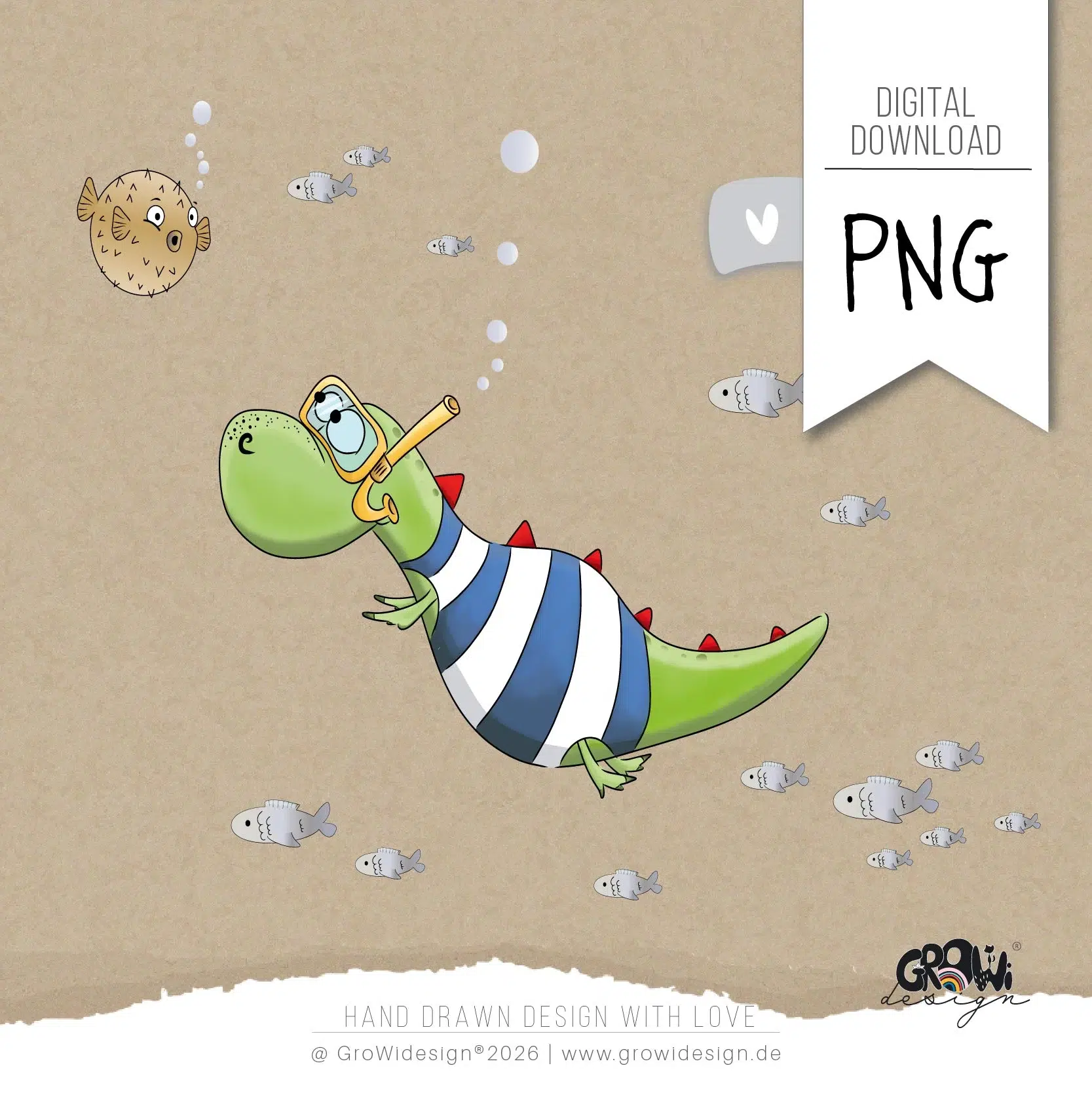 Taucher DINO PNG 1 by GroWidesign Taucher DINO PNG Bügelbild